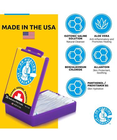 Dr. Piercing Aftercare Medicated Swabs - Gentle Saline Solution for Ear, Nose, Belly, and Body Piercings - 36 Swabs - Soothes & Hydrates Recovering Skin - Buy Online on GoSupps.com