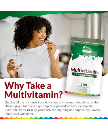 Multivitamin Tablets for Men & Women - 180 Tablets - 6 Month Supply - 25 A-Z Multivitamins & Minerals Including Iron Zinc & Vitamin D - One a Day - Vegetarian - Made in The UK - Nu U Nutrition 180 count (Pack of 1) - Buy Online on GoSupps.com