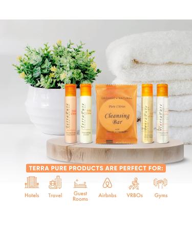 Terra Pure Wild Citrus Hotel Amenities Set - 300 Organic Paraben-Free 1oz Shampoo Conditioner Body Wash Lotion & Soap Bar - Ideal for International eCommerce - Buy Online on GoSupps.com