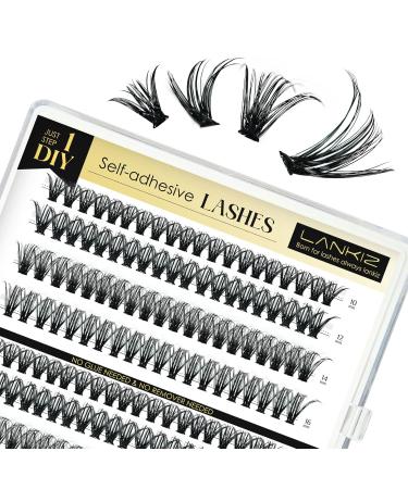 Lankiz Self-Adhesive Eyelashes - 160pcs No Glue Required 40D D Curl DIY Eyelash Extensions Reusable Pre-Glued Individual Lashes - Buy Online on GoSupps.com