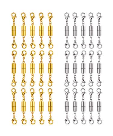 30 Piece Gold and Silver Necklace Clasps Magnetic Jewelry Locking Clasps and Closures Bracelet Lobster Clasp Connector for DIY Necklace Bracelet Jewelry Crafts Making Supplies