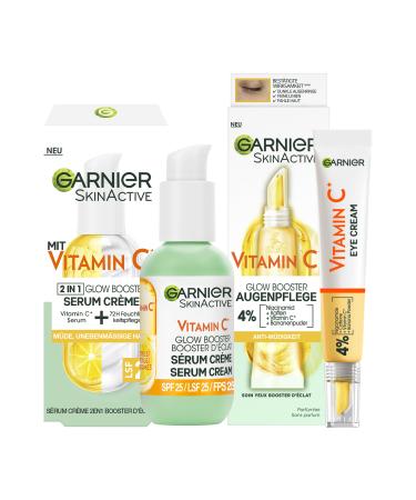 Garnier Vitamin C Glow Booster Set with anti-tired eye care and serum cr me for radiant and even skin and for the mitigation of signs of tiredness Skinactive 2-part