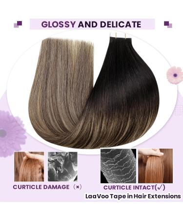 LAAVOO Seamless Real Hair Tape Extensions - Ombre Brown to Black & Caramel Blonde - 50cm 20pcs - Premium Quality Hair Extensions - Buy Online on GoSupps.com