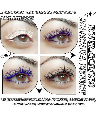4Pcs Colored Mascara Set for Eyelashes White Blue Purple Mascara Black Volume and Length Fast Dry Waterproof Long Lasting Smudge Proof Mascara Cosplay Party Stage Eye Makeup Gift Set for Women - Buy Online on GoSupps.com