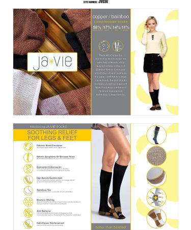 JAVIE Copper Bamboo Compression Socks (15-20mmHg) - 2 Pairs Black Medium - Buy Online on GoSupps.com