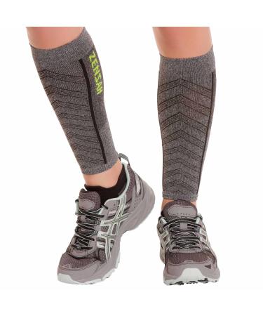 Featherweight Compression Leg Sleeves - Relieve Shin Splints  Calf Strains Large Heather Grey