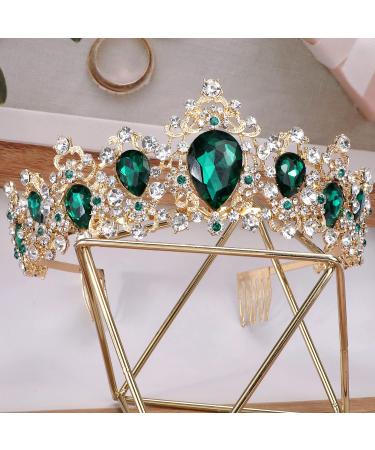 Didder Baroque Vintage Tiara - Green Crystal Crown for Women - Royal Gold Headband for Bridal, Wedding, Prom, Birthday Party - Buy Online on GoSupps.com