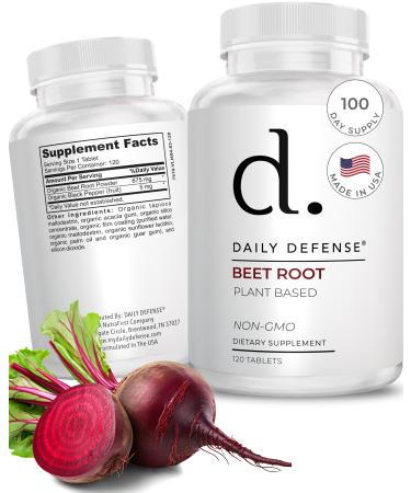 Daily Defense Beet Root Supplements - Overall Vitality & Energy Supplements for Women & Men with Organic Black Pepper Powder & Beet Root Powder - 120 Organic Pills per Bottle