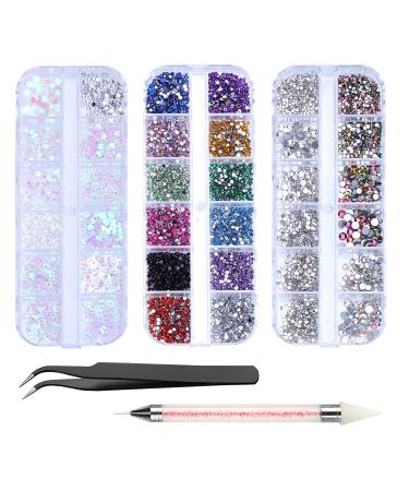 4200pcs Rhinestones for Nails  Nail Glitter Sequins Nail Decals with Crystals Nail Gems Diamonds for Nail Art Including Wax Pencil for Rhinestones And Rhinestone Picker