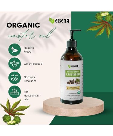 Organic Cold Pressed Castor Oil - USDA Certified Unrefined 16 fl oz - Ideal for Skin Hair Growth Eyelashes & Nails - Eco-Friendly Glass Bottle - Buy Online on GoSupps.com