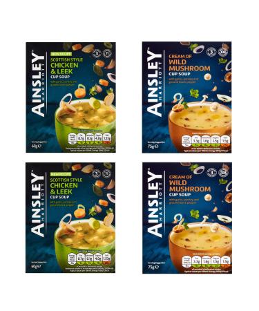 Ainsley Harriot Instant Cup Soup - 4 Pack Bundle - Wild Mushroom and Chicken and Leek (12 Sachets Total) - Buy Online on GoSupps.com