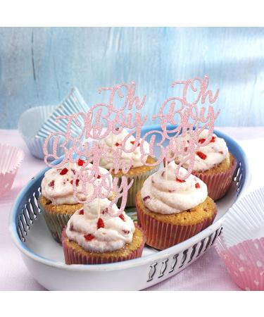 Rsstarxi 24 Pack Glitter Oh Boy Cupcake Toppers Celebrating Baby Boy Shower Cupcake Toothpicks Baby Shower Cake Decorations for Gender Reveal Boys Birthday Party Decorations Pink Style 2 Pink - Buy Online on GoSupps.com
