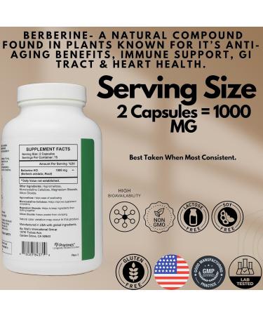 PRISTINE'S Berberine Supplement Capsules - 1000 MG 75 Day Supply 150 Capsules - Heart & Immunity Health Support Antioxidant - Digestive Tract & Healthy Gut Flora Support - Buy Online on GoSupps.com