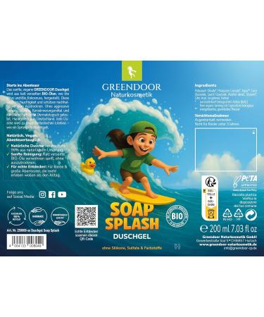  GREENDOOR GREENDOOR Kids Shower Gel 200ml 98% Natural Origin Gentle Skin Free Silicone Sulphate Free Paraben Dye Dermatologically Tested - Buy Online on GoSupps.com