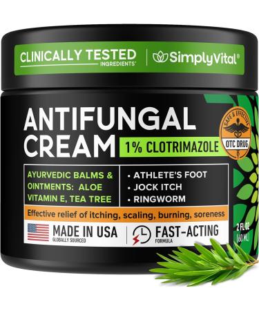 SimplyVital Antifungal Cream Antifungal Cream Clotrimazole 1% - Made in USA Fast Acting OTC Cream - Relives Jock Itch Ringworm and Athlete Foot - 2 oz