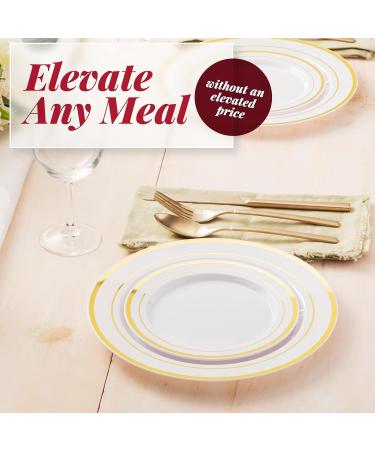 50 Pack Gold Plastic Plates - Elegant Disposable Dinner & Salad Plates for Parties, Weddings, Holidays - Set of 25 Dinner Plates & 25 Salad Plates - Buy Online on GoSupps.com
