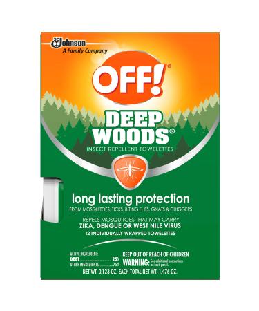 OFF! Deep Woods Mosquito and Insect Repellent Wipes, Long Lasting, 12 Individually Wrapped Wipes (2)