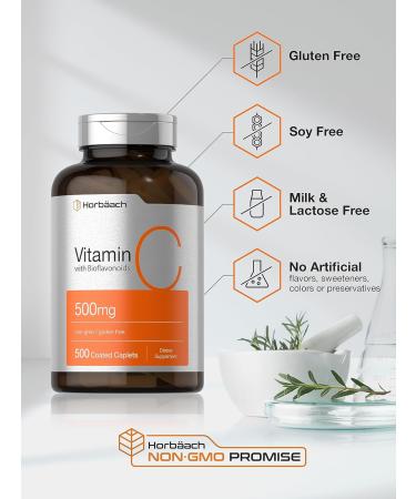 Horb ach Vitamin C 500mg | 500 Caplets | with Bioflavonoids and Rose HIPS | Supplement for Women and Men | Vegetarian Non-GMO and Gluten Free - Buy Online on GoSupps.com