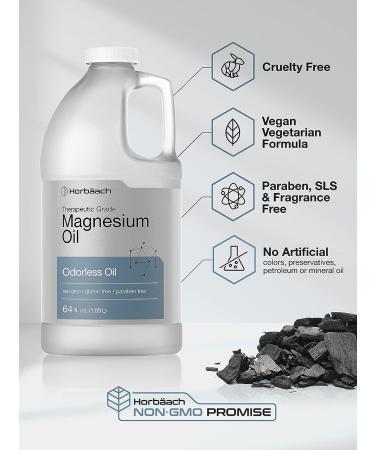 Horbaach Magnesium Oil 64 fl. oz | Therapeutic Grade, Vegetarian, Non-GMO, Gluten Free, Paraben Free Formula - Buy Online on GoSupps.com