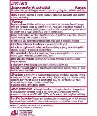 HealthA2Z Bismuth 262mg Chewable Tablets - Multi-Symptom Relief - 36 Tablets (3 Packs of 12) - Pack of 3 | Bismuth Subsalicylate - Buy Online on GoSupps.com