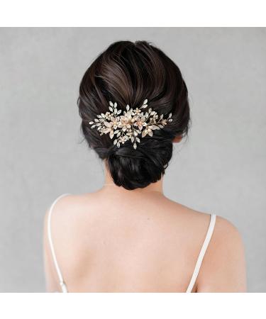 SWEETV Handmade Wedding Hair Comb | Pearl Flower Bridal Hair Clip | Elegant Women's Hair Accessories in Gold - Buy Online on GoSupps.com
