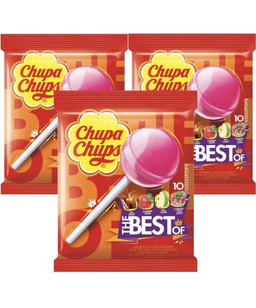 Chupa Chups Lollipops Bulk Sweets The Best Iconic Flavours Strawberry Apple Cola - Perfect for Party Bag Sweets Sharing Lollies - Lollies Sweet Bulk Mix for Kids & Adults 3x10 pack + Cheeroo Magnet - Buy Online on GoSupps.com