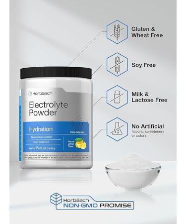 	 HorbÃ¤ach Electrolytes Powder | 16 oz | 130 Servings | Hydration Supplement | Vegetarian | Keto-Friendly | Non-GMO Gluten Free Formula | Lemon Flavor - Buy Online on GoSupps.com
