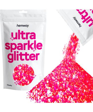 Hemway Premium Ultra Sparkle Glitter Multi Purpose Metallic Flake For Arts Crafts Nails Cosmetics Resin Festival Face Hair - Fluorescent Pink - Chunky (1/40 "0.6mm) 100g / 3.5oz Fluorescent Pink Chunky - 100g