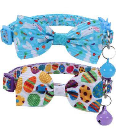 Easter Cat Bow Tie Collar Adjustable Breakaway Collar with Bells, Spring Bowtie Kitten Collar