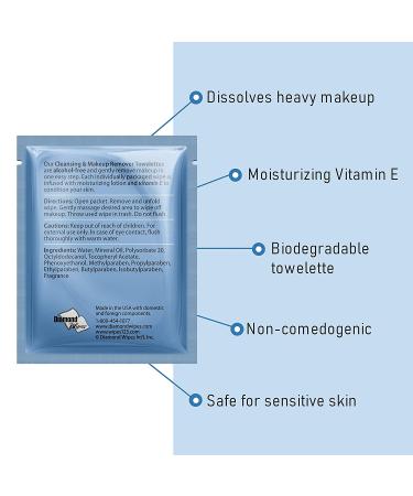 Diamond Wipes Cleansing & Waterproof Makeup Remover Wipes - 50ct, Alcohol-Free with Vitamin E - Buy Online on GoSupps.com