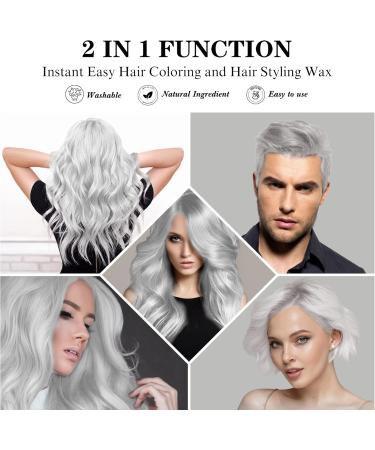120g Temporary Silver White Hair Color Wax with Dye Brush Instant Natural Hairstyle Cream Disposable Coloring Mud for Men Women Washable Styling Pomades for Party Cosplay DIY Halloween - Buy Online on GoSupps.com