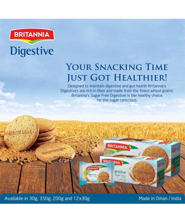 BRITANNIA Digestive Sugar Free Biscuits 12.34oz (350g) - Whole Wheat Flavor Cookies - Healthy Vegetarian Snack - Pack of 1 - Buy Online on GoSupps.com