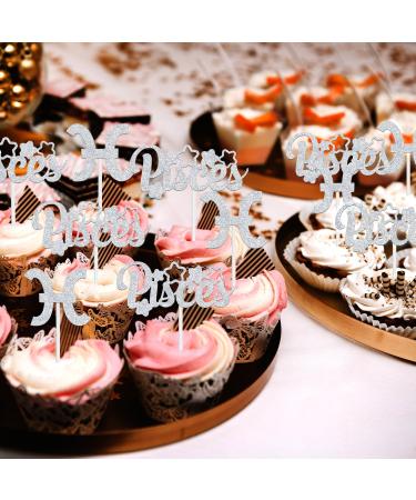 12Pcs Pisces Cupcake Topper Big Pisces Energy/Pisces Season 12 Constellation March/April Birthday Cupcake Decoration Horoscope Astrology Birthday Party Supplies Silver Glitter - Buy Online on GoSupps.com