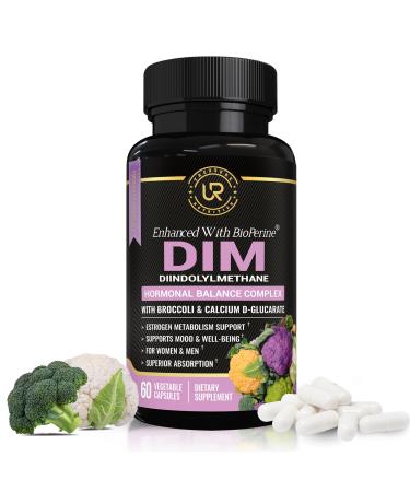 DIM Supplement with Broccoli Extract and BioPerine - Natural Hormone Balance Support for Women and Men - Estrogen Balance - Menopause Acne - 60 Vegetarian Capsules with Calcium D-Glucarate - Buy Online on GoSupps.com