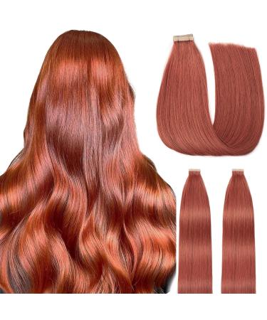 Hotlulana tape extensions real hair copper red (#350) Extensions real hair 22 inch/55cm 50g invisible 100% natural tape in extensions real hair 20PCs Skin Weft Extensions Real hair tape.#350 Copper Red 55cm-22 inch (20 pack)