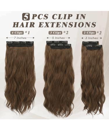 Buy Barsdar 5 PCs Long Wavy Clip-In Hair Extensions | Thick Natural Soft Synthetic | 50 cm Golden Chestnut Brown - Buy Online on GoSupps.com