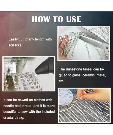 Silver Rhinestone Chain Belt & Fringe Trim with Crystal String - Perfect for Sewing, Crafts, Wedding Dress & DIY Decor - 1 Yard - Buy Online on GoSupps.com