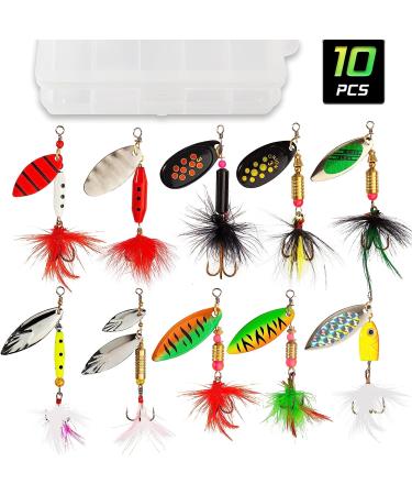 10Pcs Akataka Spinnerbaits Set with Tackle Box - Colorful Hard Metal Fishing Lures for Bass Trout Salmon Walleye - Freshwater & Saltwater Kit for Beginners and Experts - Buy Online on GoSupps.com
