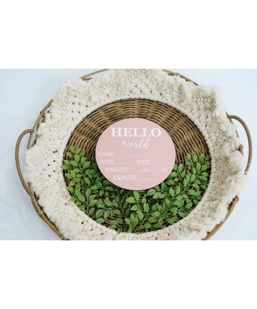 Hickory Hollow Designs Baby Announcement Sign - Hello World Birch Wood Nursery Decor for Newborn Boys & Girls - 6 Circle Board (Pink) Photo Prop - Buy Online on GoSupps.com