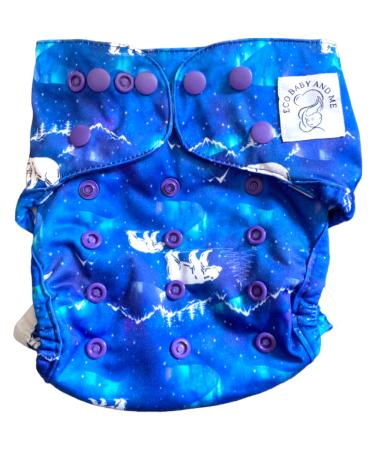 Eco Baby and me Washable Ai2 All in Two Reusable Cloth Nappy Slim Fitting Interchangeable Bamboo Insert One Size (Polar Lights)
