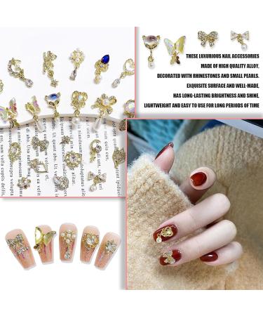 3D Nail Charms: 23 Pcs Shiny Rhinestones Gems Butterfly Heart Bow Dangle Gold Metal Nail Jewelry - Luxury Nail Art Decoration for DIY Nail Design - Buy Online on GoSupps.com