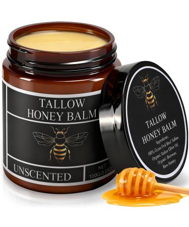 Trihood Beef Tallow Honey Balm Organic Grass-Fed Beef Tallow Balm with Honey Unscented(3.53OZ)