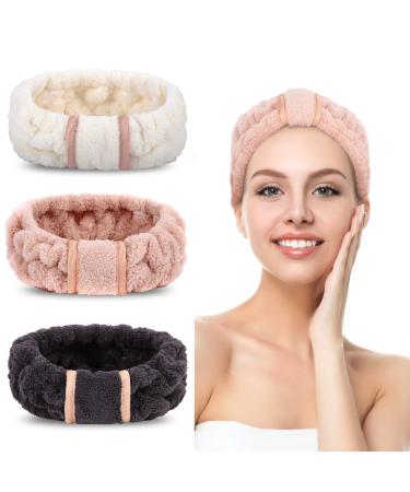 3 Pack Spa Headbands Microfiber Headbands SkinCare Headbands Face Wash Headband Face Washing Headband Facial Headband Makeup Headband Towel Headbands for Women for Washing Face(Pink, White, Black) White, Pink, Black