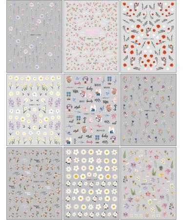 JMEOWIO 9 Sheets Flower Nail Art Stickers Decals Self-Adhesive Spring Summer Floral Letter Nail Supplies Nail Art Design Decoration Accessories - Buy Online on GoSupps.com