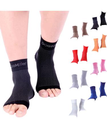 Doc Miller Compression Ankle Brace for Women & Men, Foot Arch Support, Use for Neuropathy, Plantar Fasciitis, Achilles Tendonitis, Swelling Injured Feet Pain Relief Black Large