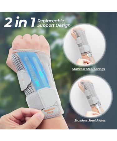 Curecare Carpal Tunnel Wrist Support 2-in-1 Bandages with Metal Stabilizers | Relieve Pain & Inflammation (S/M Right Gray) - International Shipping Available - Buy Online on GoSupps.com