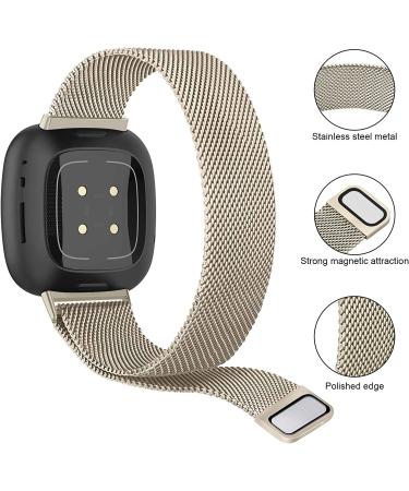 Adjustable Champagne Gold Metal Loop Bands for Fitbit Versa 3 & Sense - Small Size, Stainless Steel Magnetic Lock Replacement Wristbands - Buy Online on GoSupps.com