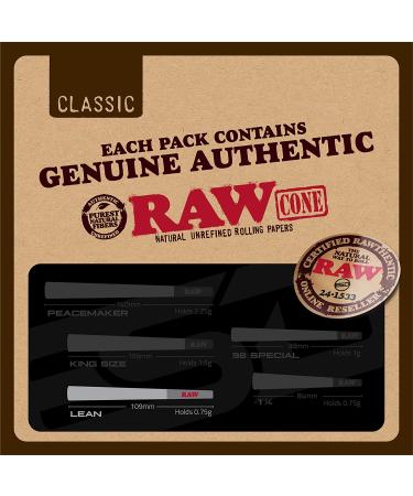 RAW Cones Classic Lean Size 50 Pack - Natural Pre Rolled Rolling Paper with Tips & Packing Tubes - Buy Online on GoSupps.com