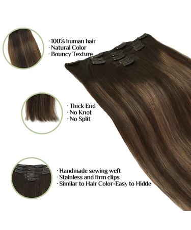 DOORES Clip in Human Hair Extensions 18 Inch Balayage Dark Brown to Chestnut Brown - 5pcs 70g | Natural Straight Hair Extensions - Buy Online on GoSupps.com