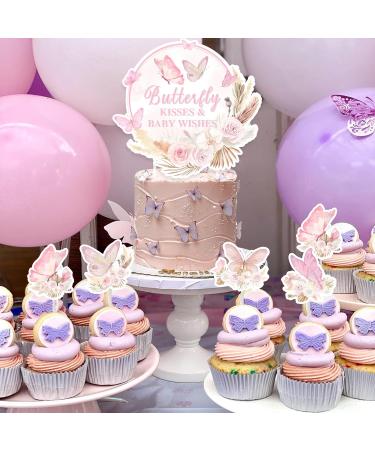 Butterfly Baby Shower Cake Topper 24 Pcs Cupcake Picks with 1 Pc Butterfly Kisses and Baby Wishes Cake Topper Girls Butterfly Themed Baby Shower Decorations - Buy Online on GoSupps.com